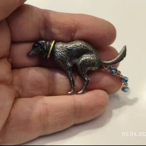 Pooping Dog Crystal Brooch